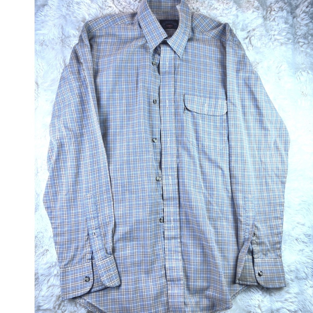 Levi Strauss Mens Blue Tan Plaid Long Sleeve Button Down Shirt Size M Pocket A14